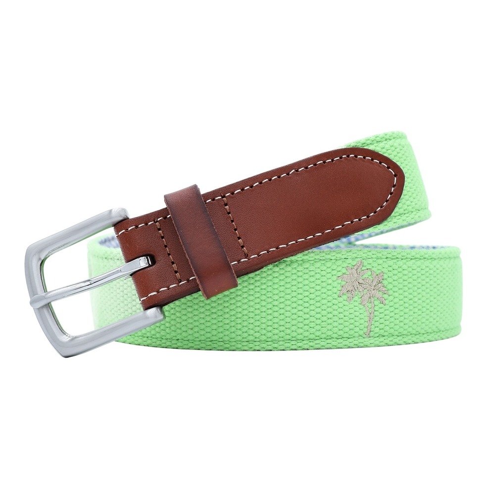 VINEYARD VINES Men's 32 Green Embrioidered Palm Tree Canvas Leather Club Belt